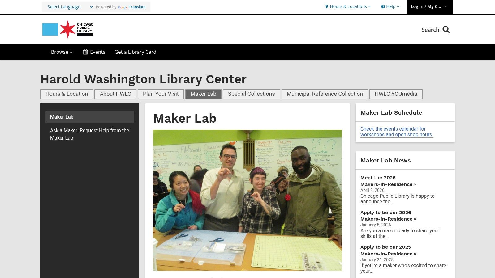 Chicago Public Library Maker Lab, Harold Washington Library (Loop)