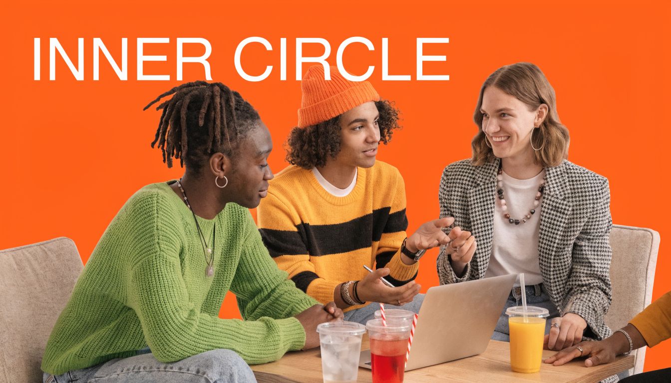 Three diverse young professionals collaborating and discussing ideas while working on a laptop at a table.