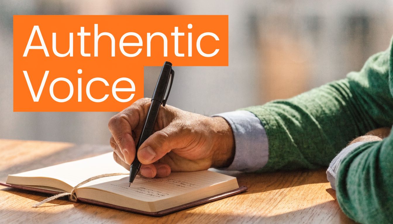 A person wearing a green sweater writing in a journal with a black pen on a table.