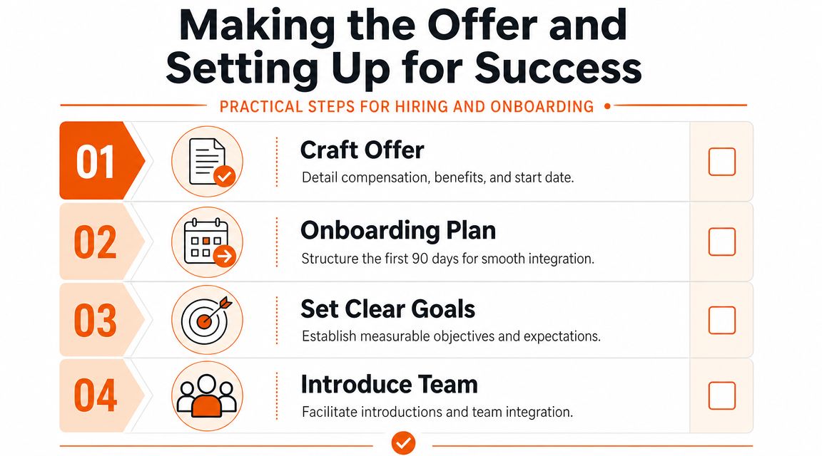 A four-step checklist for business managers to successfully hire and onboard new employees into the team.