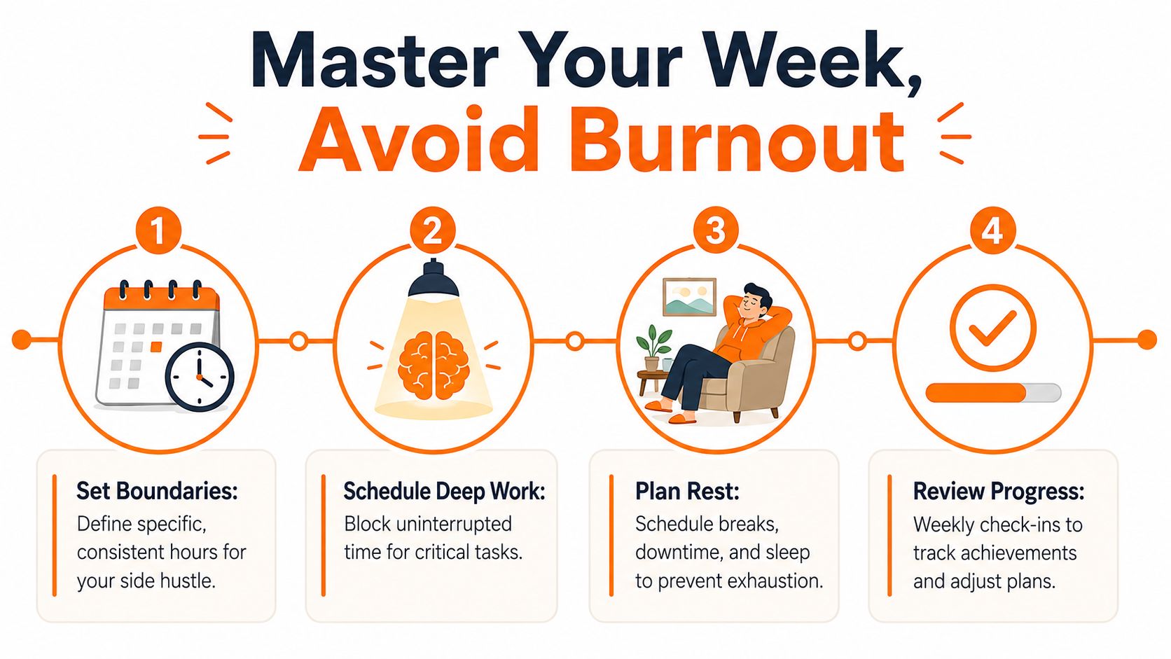 A four-step guide on how to master your week and avoid burnout while managing a side hustle.