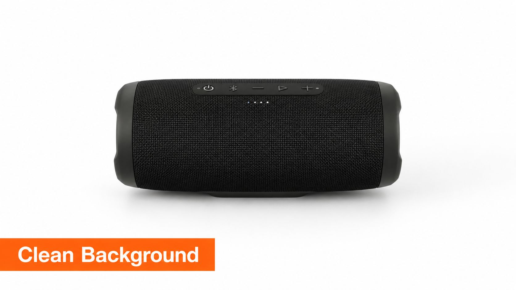 A modern black portable Bluetooth speaker isolated against a clean white background for studio product photography.