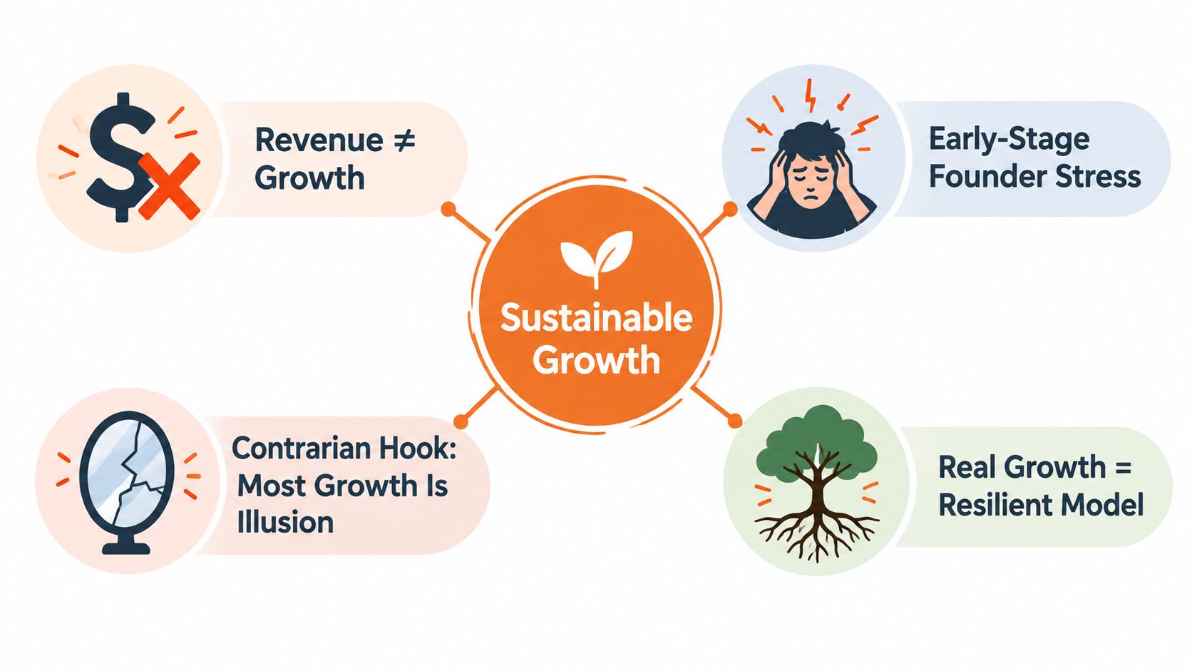 A diagram illustrating the concept of sustainable growth with four distinct business and personal development aspects.